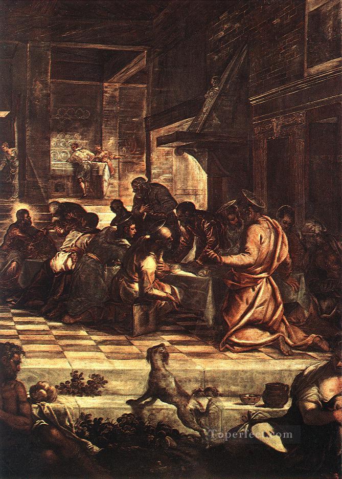 La dernière Cène detail1 italien Tintoretto religieux chrétien Peintures à l'huile